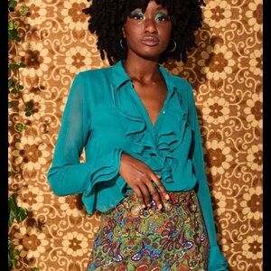 Chic Teal Ruffle Blouse